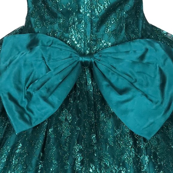 Vintage 80s Gunne Sax Green Metallic Lurex Floral Lace Full Skirt Prom Dress S - Picture 7 of 12